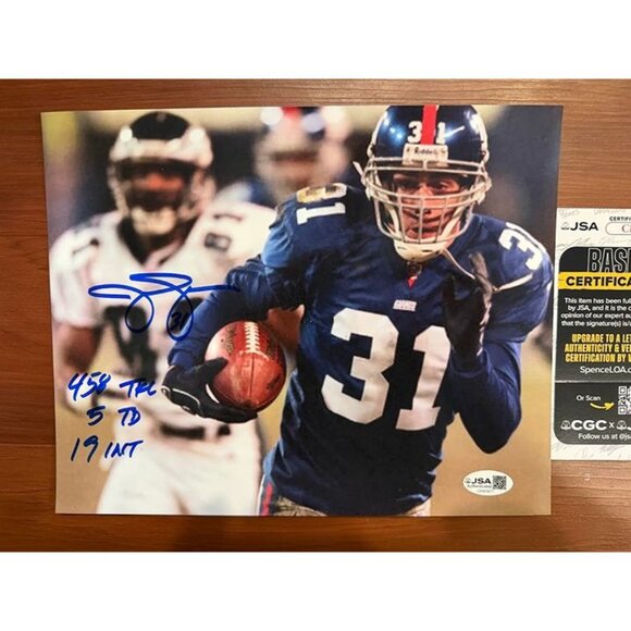 Jason Sehorn signed "458 TFL, 5 TD, 19 INT" autographed New York Giants 8x10 JSA - Picture 2 of 4